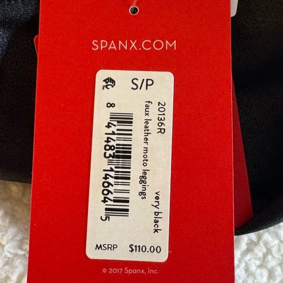 Spanx faux leather Moto leggings Womens size Small Very Black Slim Fit Sculpt - Picture 7 of 12
